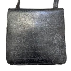 Patricia nash black leather flap messenger bag map